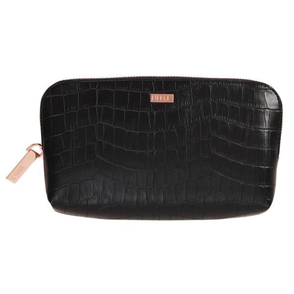 Kikki K Croc Textured Curve Pouch-Jet Black