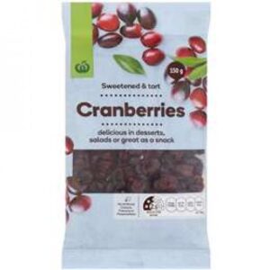 Woolworths Sweetened & Tart Cranberries 150g