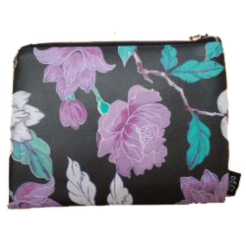 Typo PU campus pencil case -black flower